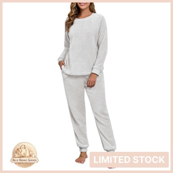 Fluffy Fleece Pajama Set Soft Warm Winter Lounge Wear with Pockets